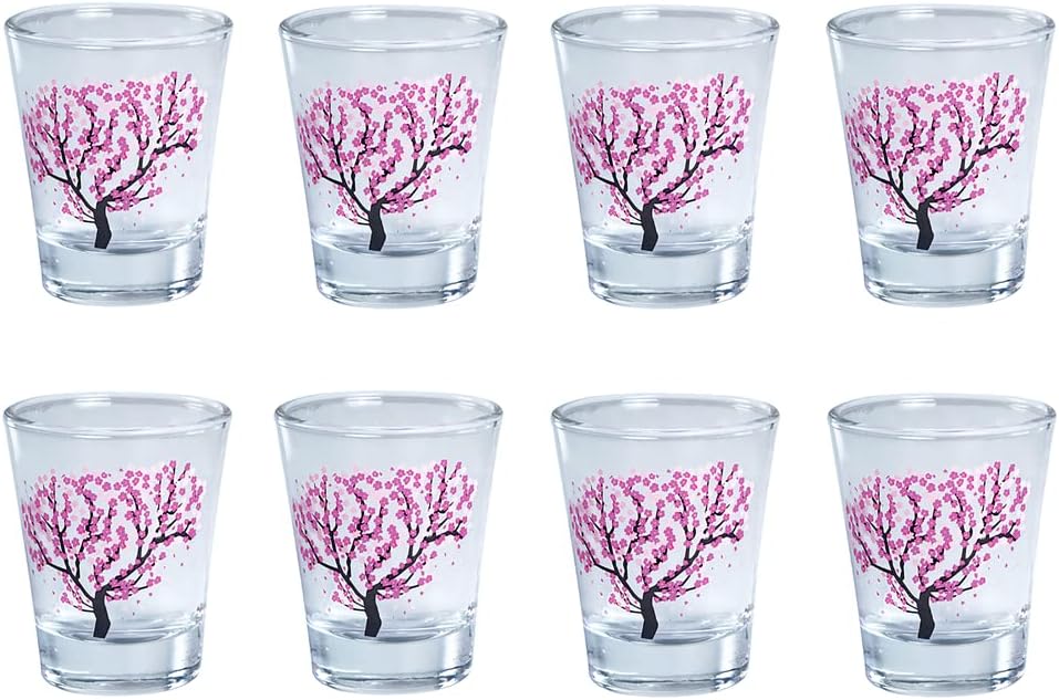 Set of 8 Shot Glasses, Cooling Cherry Blossoms, Glass Pair Set, Spring, Cherry Blossom, Glass, Change with Temperature, Magic, Commemorative Gift, Celebration, White Day