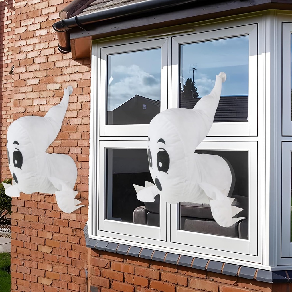 Window Crasher Ghosts - Halloween Stuffed Ghost Window Decorations - Quiet Display Wall Decoration Hanging Ghosts Outdoor Indoor - Cute Party Decor Window Broken Halloween White Flying Ghost 2Pcs