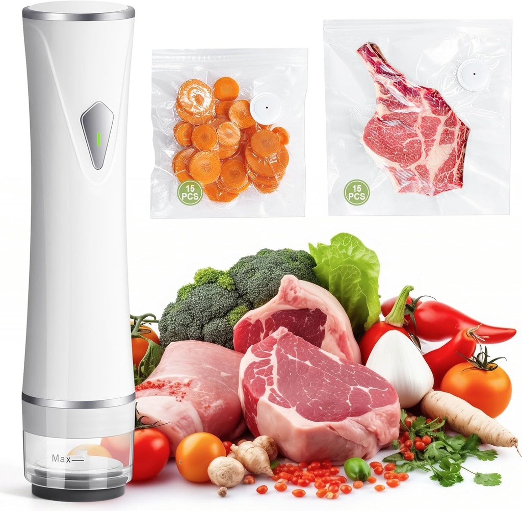 Compact Vacuum Sealer for Food, Handheld Portable Vacuum Sealer Machine with Auto-Stop & Detachable Filter, 5X Freshness Lock, Includes 30 Reusable Vacuum Bags for Kitchen