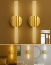 Rechargeable Wall Sconces Set of 2, Gold Wireless Magnetic Battery Operated Wall Lights with Remote & Touch Control, Dimmable Cordless Wall Lamps for Bedroom Living Room Bathroom Decor