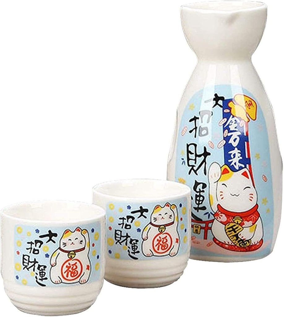Ceramic Sake Set Hand Painted Handmade Porcelain Sake Bottle and 2 Cup Gift Set 175ml Modern Japanese Sake Bottle with Sake Cup Sets for Adults A