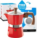 GROSCHE Milano Stovetop Espresso Maker Moka pot 3 espresso Cup - 5 oz, Red and 3 Replacement Seals Gaskets Bundle Stove top coffee maker Moka Italian espresso coffee maker and replacement gaskets