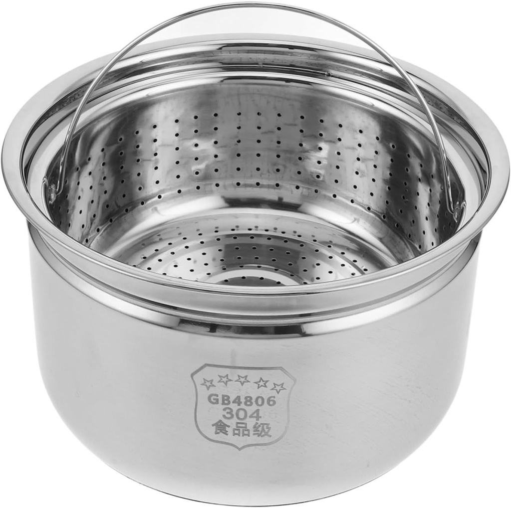 VOSAREA 1set Stainless Steel Electric Rice Cooker Inner Pot Steaming Rack and Draining Basket for Healthy Cooking and Capacity
