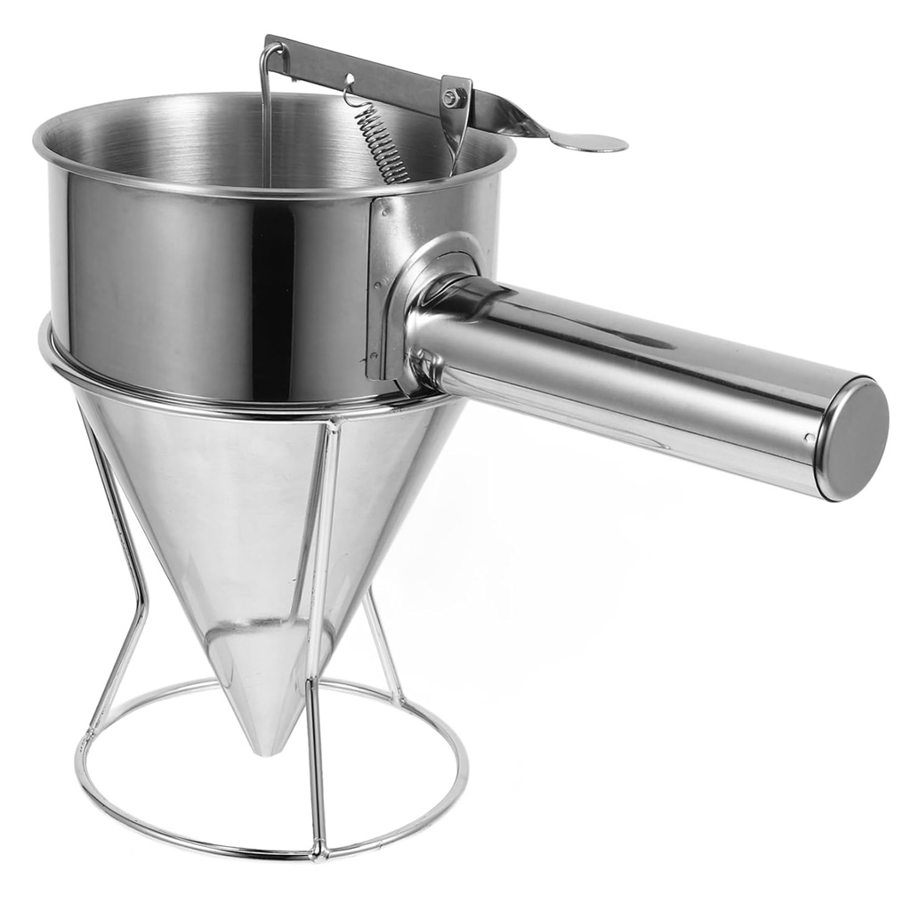 ABOOFAN Stainless Steel Pancake Mix Funnel Dispenser with Detachable Handle and Rack Batter Dispenser for Pastry Cakes and Pancakes Cooking Tool