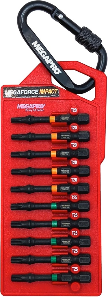 MEGAPRO Megaforce Impact Bits | Specially Modified S2 Steel | Magnetic Pickup | Black Oxide Finish (Torx 20 & 25)