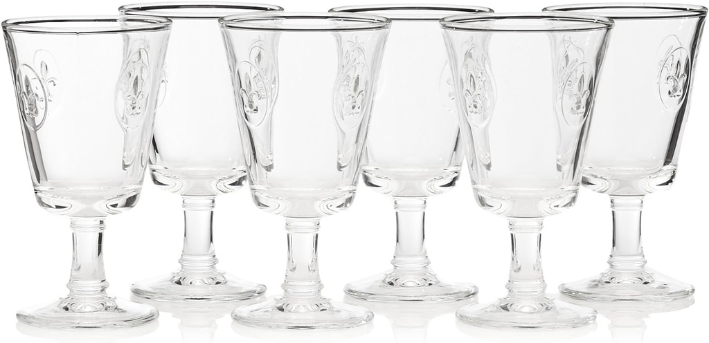 La Rochere Fleur De Lys Wine Glasses Set of 6 – Classic Stemmed Wine Glasses with Embossed Royal Lily Motif – Pressed French Glassware for Red, White Wine & Entertaining