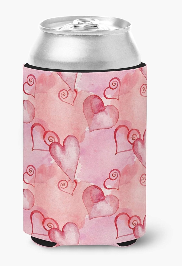 Caroline's Treasures BB7565CC Watercolor Red Hearts Can or Bottle Hugger Cooler Washable Drink Sleeve Collapsible Beverage Insulated Holder, Can Hugger, Multicolor