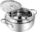 Garneck Frying Chicken Pot Stove Top Deep Fryer Japanese Style Tempura Fryer Pan High Grade Stainless Steel Easy to Clean