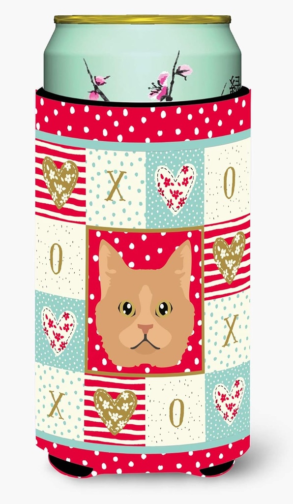 Caroline's Treasures CK5160TBC Selkirk Rex Cat Love Tall Boy Hugger, Red Can Cooler Sleeve Hugger Machine Washable Drink Sleeve Hugger Collapsible Insulator Beverage Insulated Holder