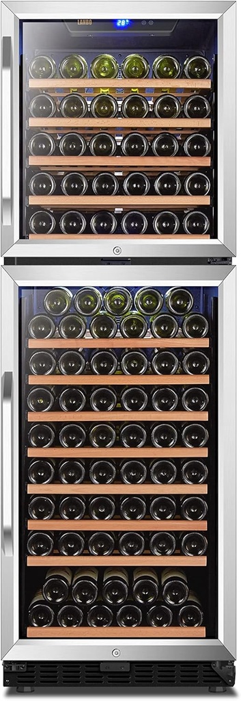 Lanbo Dual Door Dual Zone Built-in Wine Cooler with Front Exhaust, 162 Bottle