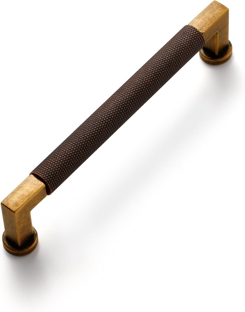 5 Pack Antique Brass Cabinet Pulls 5" Hole Center Knurled Vintage Drawer Pulls Bathroom Dresser Handles Hardware Square Zinc Alloy