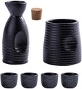 Sake Set with Warmer, Traditional Ceramic Sake Sets with Sake Serving Bottle, Sake Bottle, 4 Sake Cup and Warmer, Gifts for Men-B
