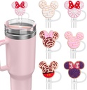 6PCS Straw Covers for Stanley Cup Tumbler 30 oz / 40 oz Leak Proof Straw Toppers 10mm Silicone Cute Straw Stopper Caps for Stanley Cup Accessories-Pink Mice