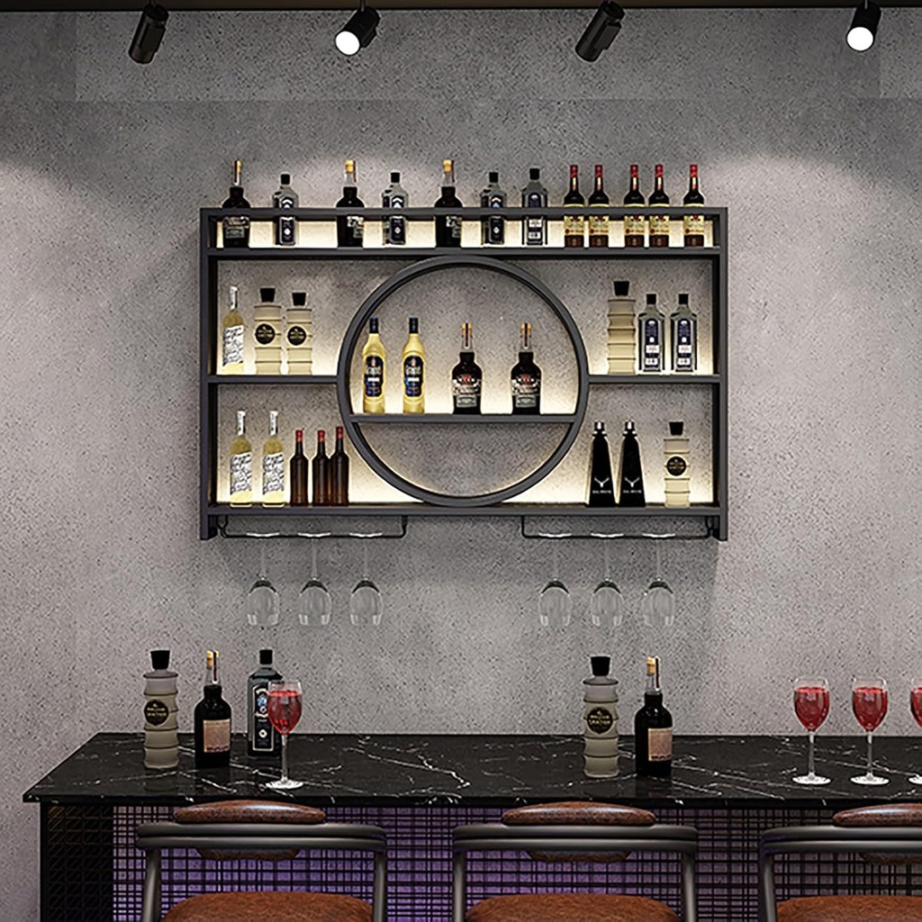 Wall Mounted Wine Rack with Stemware Hanger,Bar Wine Racks,Wine Glass Rack,Wine Storage Rack,Wine Display Stand,Iron Wall Shelf for Kitchen,Wine Cellar,Living Room Etc,Black/Gold (Color : Black, Siz