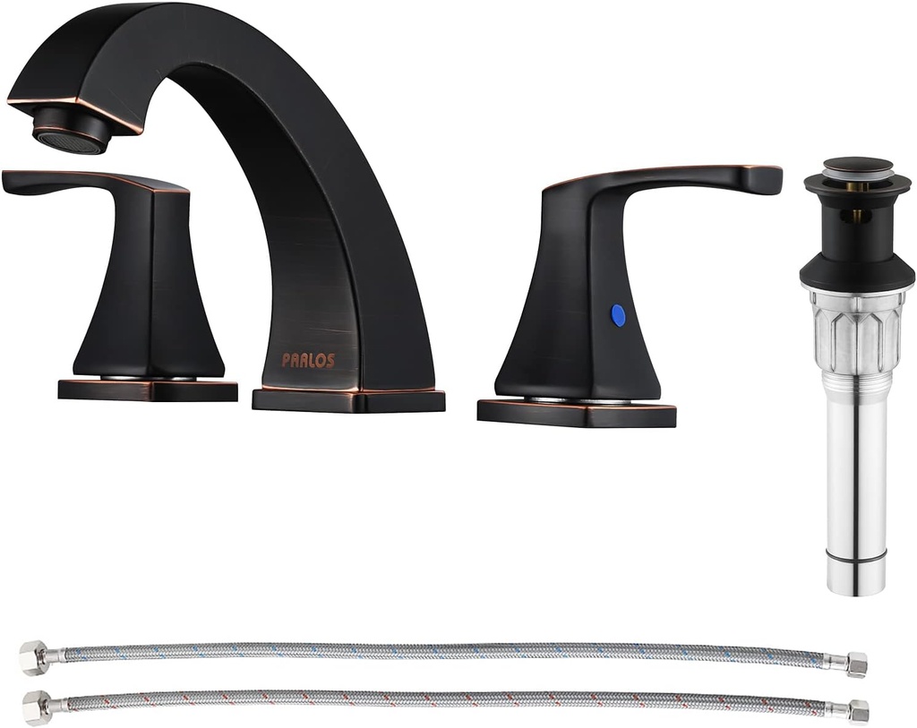 PARLOS Two-Handle High Arc Bathroom Sink Faucet with Metal Pop Up Drain and cUPC Faucet Supply Lines Widespread 8 inch Deck Mounted,Oil Rubbed Bronze, Doris 14173
