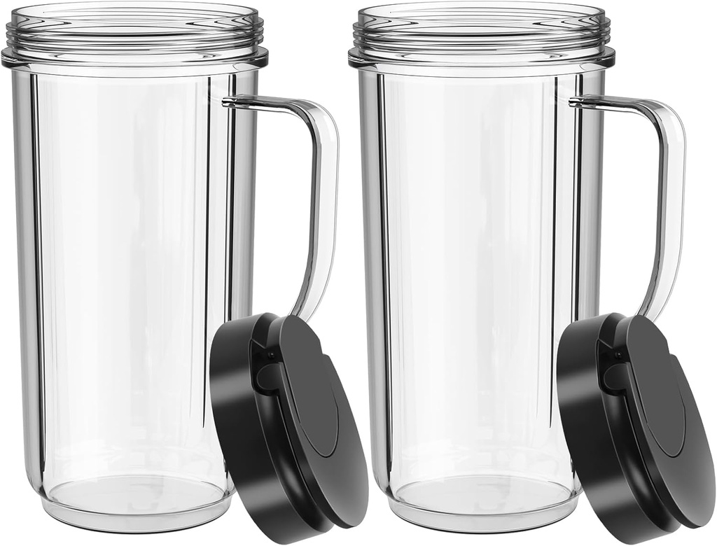 2 Pack Magic Bullet Blender Cups Tall 22oz Cup with Flip Top To-Go Lid Replacement Part Cup Mug with Handle Compatible with 250w MB1001 Magic Bullet Mugs & Cups Blender Milk Juicer Mixer Accessories