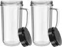 2 Pack Magic Bullet Blender Cups Tall 22oz Cup with Flip Top To-Go Lid Replacement Part Cup Mug with Handle Compatible with 250w MB1001 Magic Bullet Mugs & Cups Blender Milk Juicer Mixer Accessories