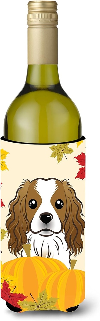 Caroline's Treasures BB2030LITERK Cavalier Spaniel Thanksgiving Wine Bottle Hugger Bottle Cooler Sleeve Hugger Machine Washable Collapsible Insulator Beverage Insulated Holder