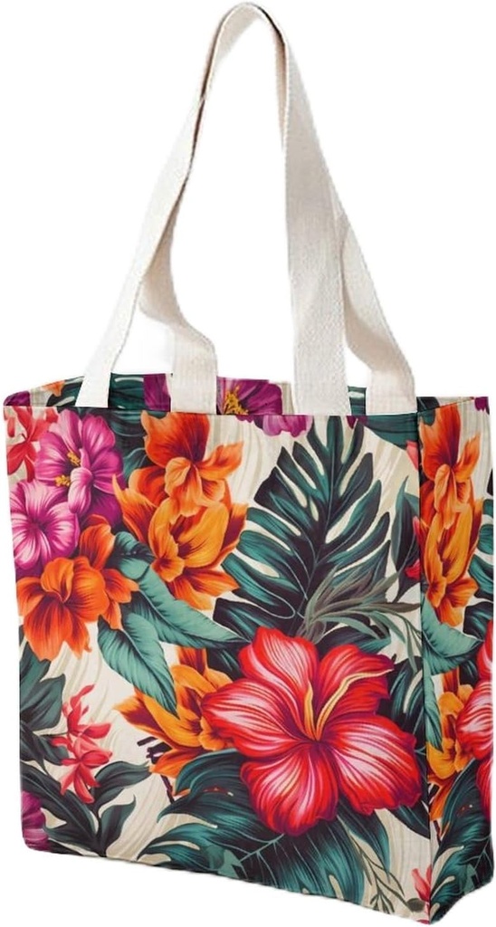 Canvas Tote Bag for Women Reusable Grocery Bag Flowers And Leaves Shopping Bags Casual Shoulder Bag Handbag