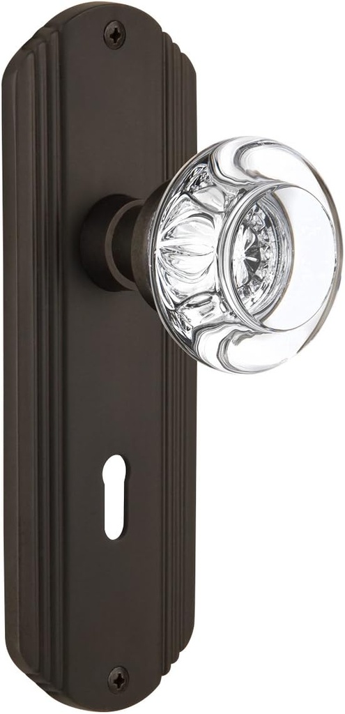 Nostalgic Warehouse Deco Plate with Keyhole Round Clear Crystal Glass Knob, Mortise - 2.25", Oil-Rubbed Bronze