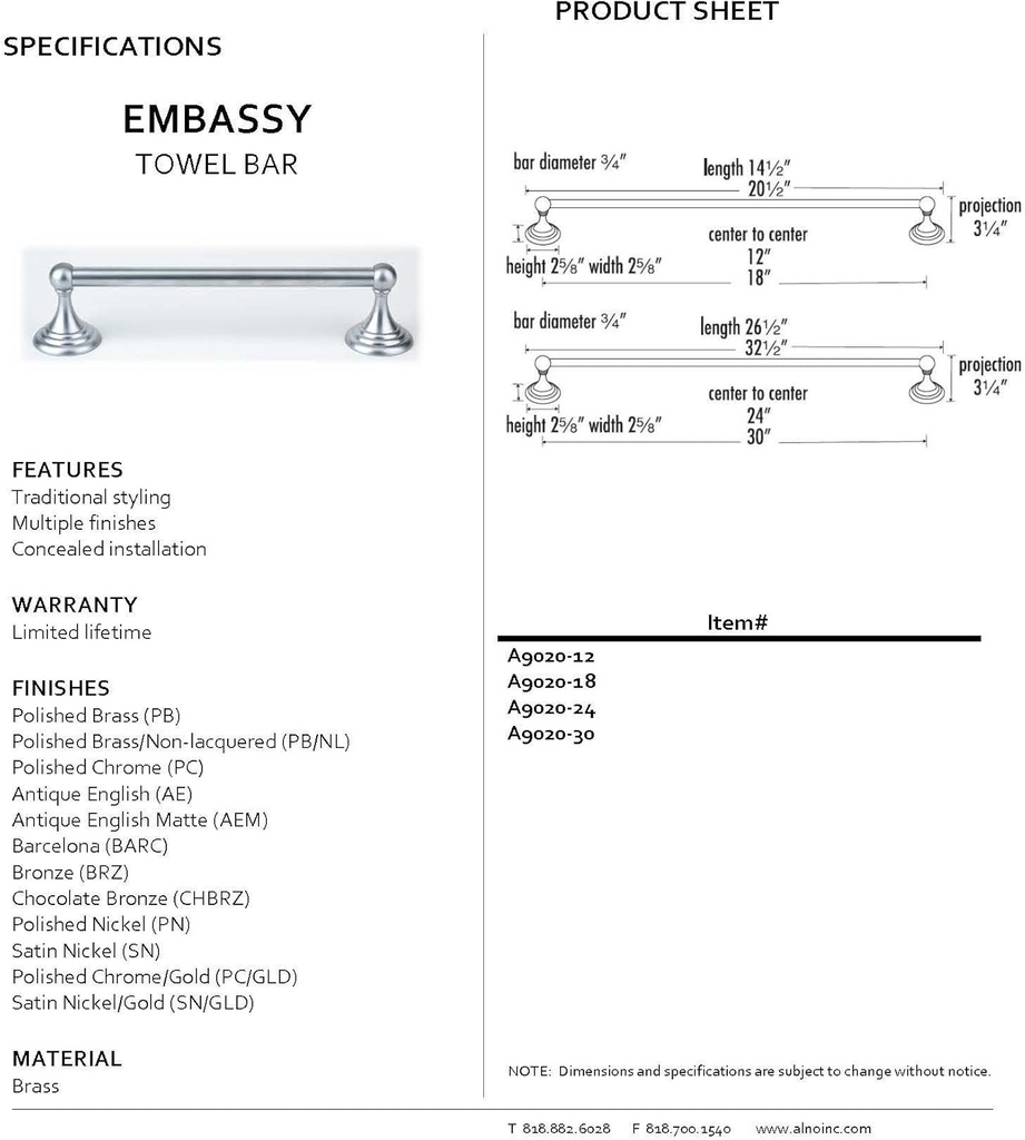 Alno A9020-24-PC Embassy Traditional Towel Bars, Polished Chrome