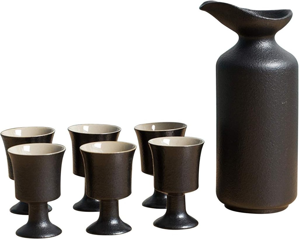 Sake Set, Saki Cups，Crafts Cup Ceramic Sake Set， Sake Set Japanese Sake Cup Set Traditional Hand Painted Design Porcelain Pottery Ceramic Cups Crafts Wine Glasses,Black,8pcs (Color : Black, Size : 8pc