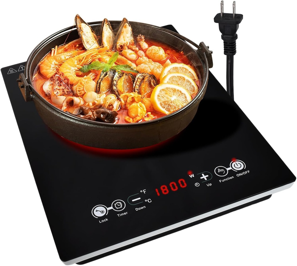Electric Cooktop Ceramic Stove, Single Burner Electric Stove Top Touch Control Glass Top Stove with 9 Heating Level, Timer & Kid Safety Lock,1800W 110V