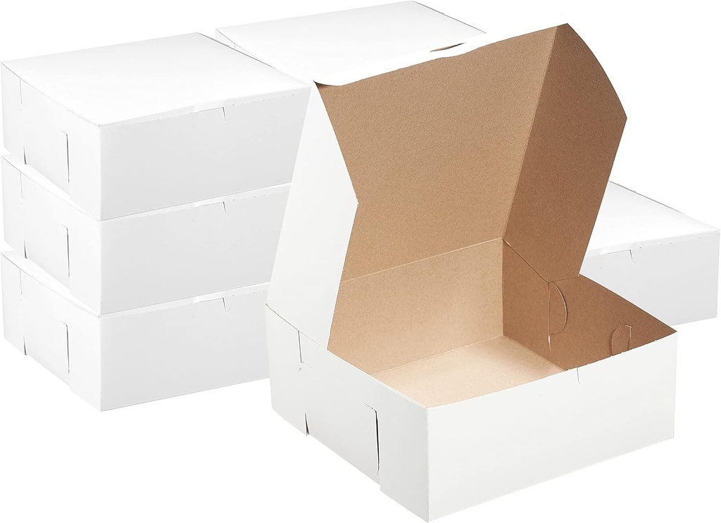 [100 Pack] White Bakery Pastry Boxes - 9 x 9 x 4 Inches - White Kraft Paperboard for Home or Retail - Eco Friendly Paper Cardboard Recyclable for Pastries, Cookies, Cakes, Pies, Gift Box, Baby Shower