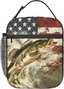 Insulated Lunch Box for Kids Boys Girls, Reusable Lunch Bag for School, Office, Picnic, Work, Travel, American Flag Fishing Theme Lunch Box