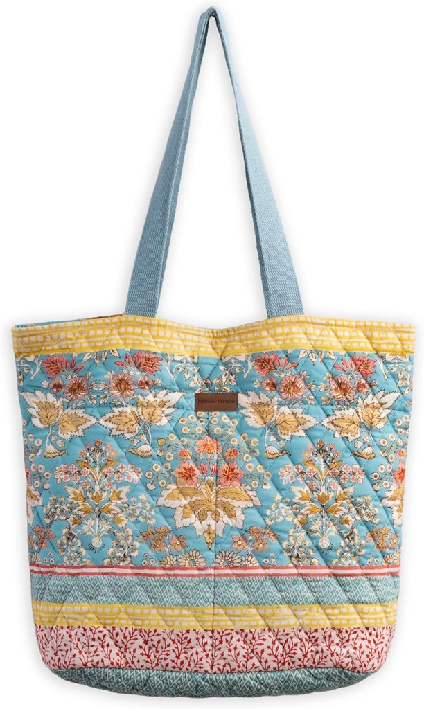 Maison d' Hermine Shopping Bags Cotton Quilted Tote Bag with Zipper Pockets Small Pouch Reusable Grocery Bag Work Travel