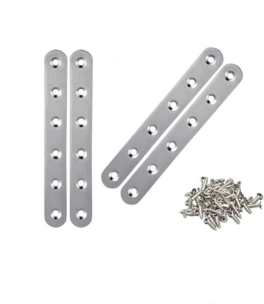 Stainless Steel Straight Brace, 4PCS Flat Straight Braces for Wood, Stainless Steel Straight Brackets with Screws