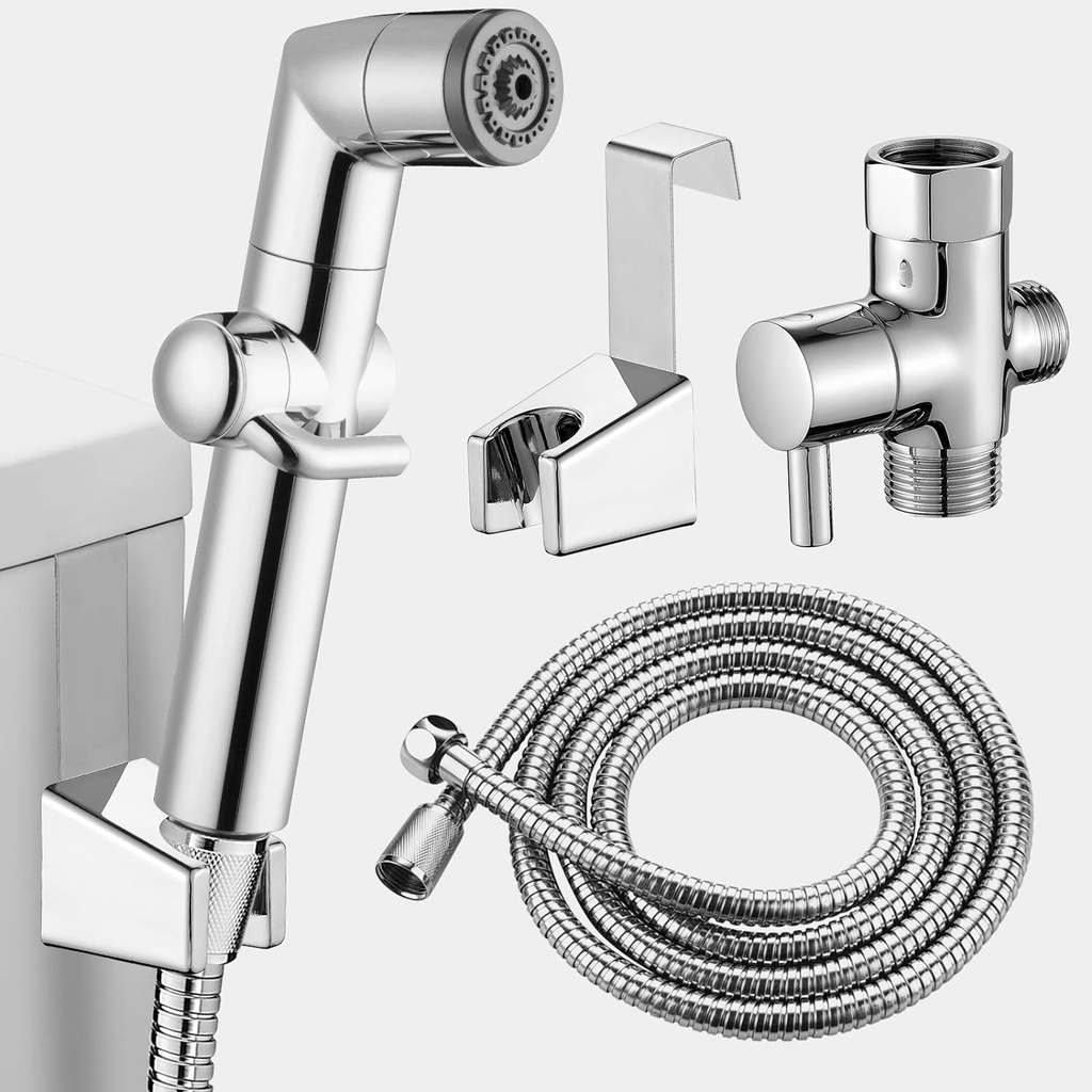 MIAOHUI Muslim Shower, Handheld Bidet Sprayer for Toilet, Cloth Diaper Sprayer, Health Faucet, Bum Gun with Hose and Holder, Wall or Tank Mount(Chrome)