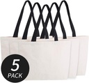 Azuca Reusable Grocery Canvas Bags with Inner Pocket Large Beach Shopping Heavy Duty 12 oz Tote Multi Purpose Natural - 20.5 x 14.5 x4.5 inch, 5 Pack