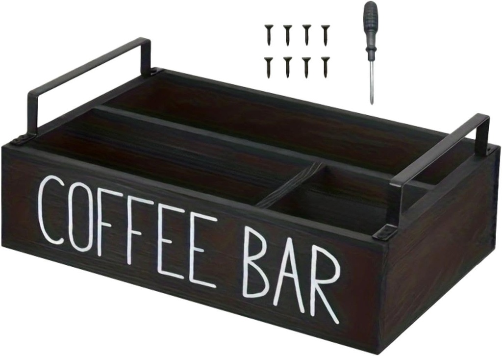 Coffee Station Organizer Coffee Pod Organizer Wooden Practical Coffee Bar Accessories Countertop Organizer for Restaurant, black