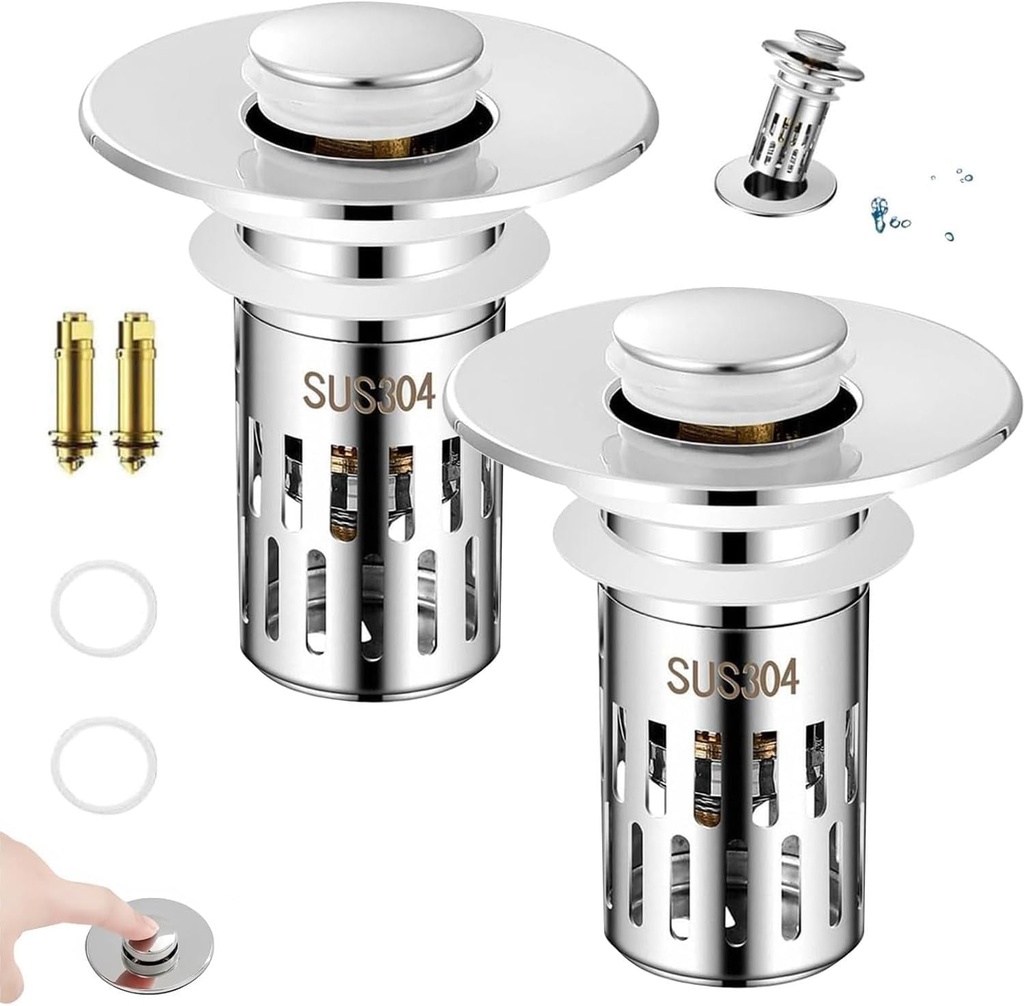compositiont.com Sink Plug，compositiont Sink Stopper, Universal Sink Drain Stopper，2025 New pop up Sink stoppers for Bathroom Sink Hair Catcher,Floor Drain Filter (2PCS)