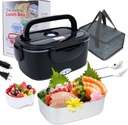 Electric Lunch Box Food Heater, 2 in 1 Heated Lunch Box for Car Truck Home Work Adults Food Heating, Leak Proof, 1.5L Removable Stainless Steel Container, 110V/12V/24V 80W