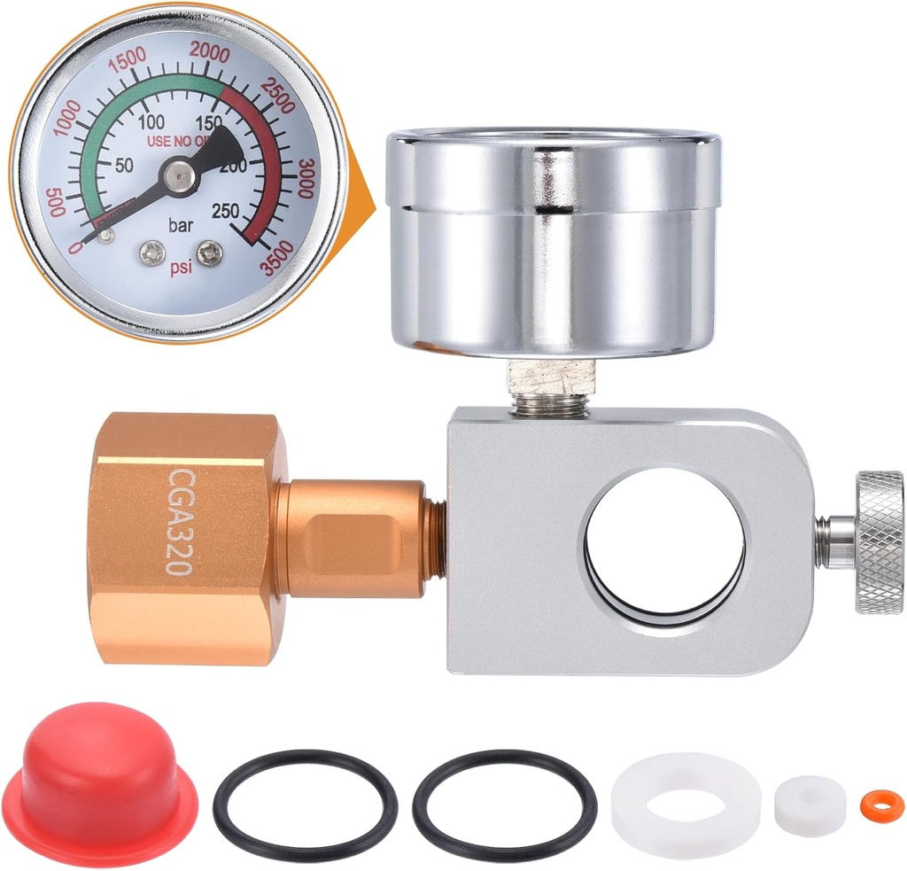 PATIKIL Soda Co2 Refill Adapter With 3500 psi Pressure Gauge Soda Pink Co2 Cylinder for Carbonator Refilling Quick Adapter for Soda Streaming Art Pink Soda Maker Co2 Cylinder (CGA320)