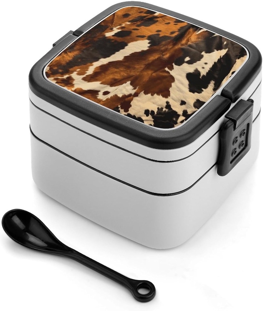 Abstract Cow Skin Bento Box Adult Lunch Box All-in-One Stackable Bento Lunch Box with Compartments Double Layer Lunch Boxes Leak-Proof Lunchbox Lunch Containers for Work Picnics Travel
