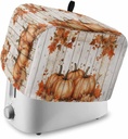 Orange Pumpkin Fall Toaster Cover 4 Slice, Kitchen Appliance Covers with Pocket & Loop, Thanksgiving Botanical Autumn Leaf Wooden Bread Machine Covers Dust & Fingerprint Protection