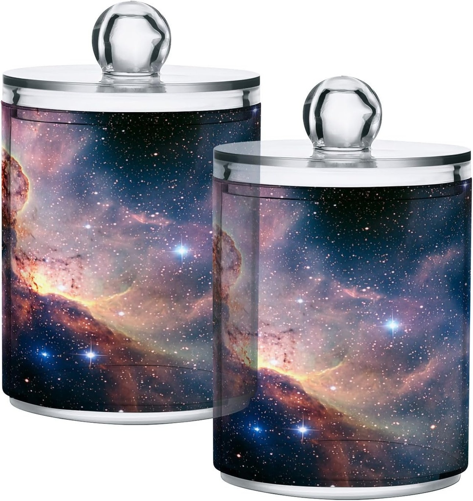 Acrylic Plastic Clear Jar with Lid, Universe Stars Galaxy Space Pattern Airtight Storage Jar 2 Pack Kitchen Storage Containers for Cookie Snack Candy