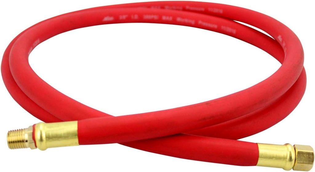 Milton 2760-6LH Air Leader Hose, 3/8" x 6 ft. Rubber Hose - 1/4" NPT Brass Ends - 300 Max PSI
