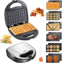 6 in 1 Waffle Iron Set, Panini Press Grill and Electric Sandwich Maker with Removable Non-Stick Plate, Ideal for Cooking Grilled Cheese, Tuna Melts, Burgers