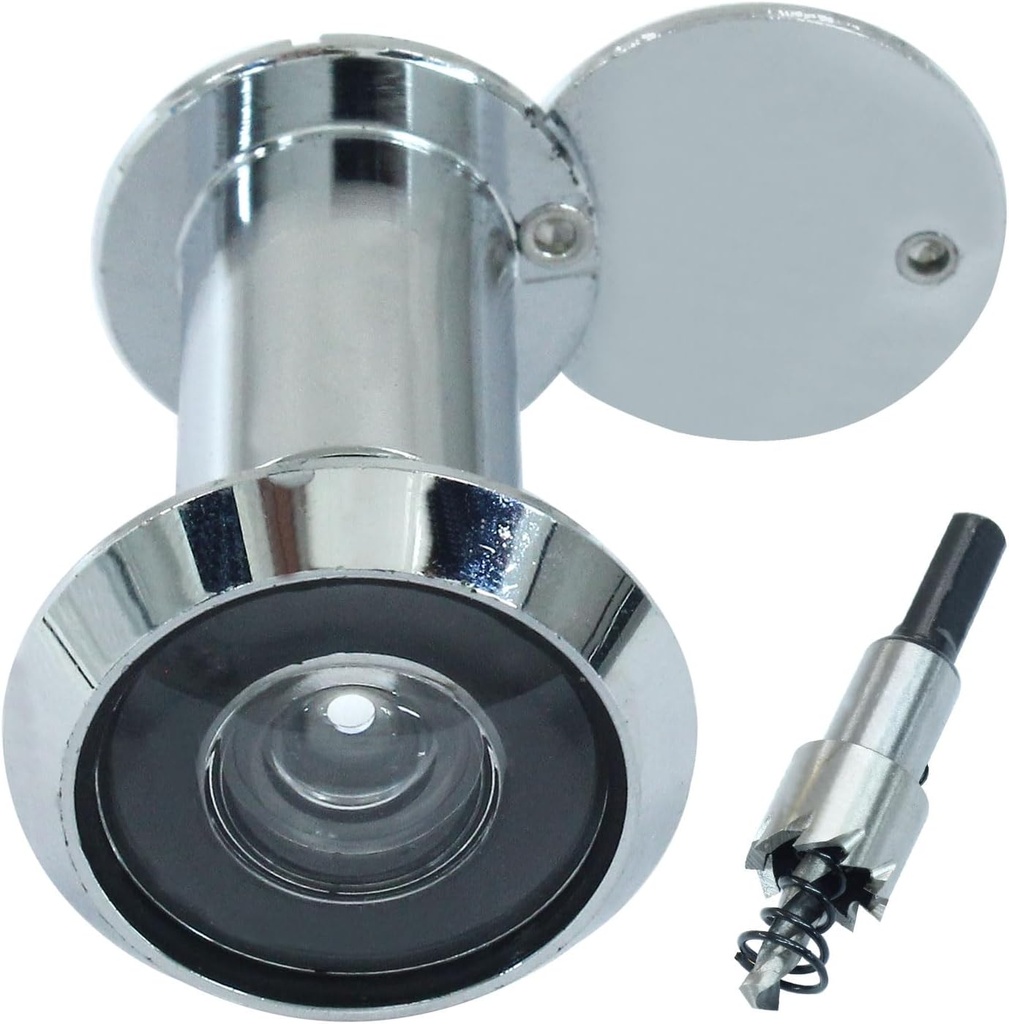 Door Viewer Peephole with Rotating Privacy Cover, Wide Viewing Angle Peep Holes with Drill Bit, Door Holes for Housing Home Hotel - 2 Pcs - Mirror Polished Chrome