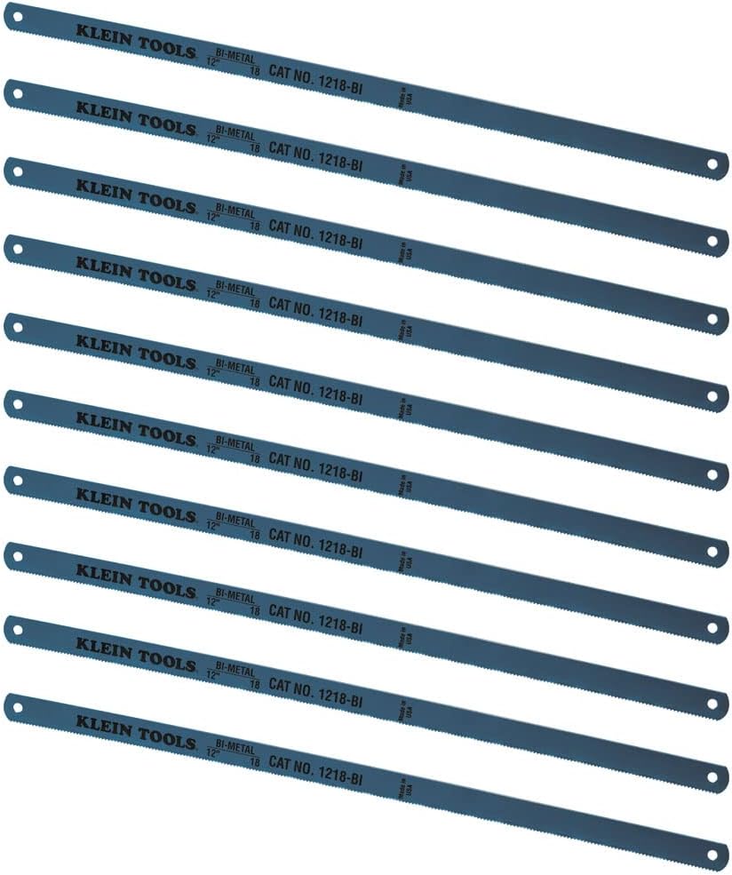 Klein Tools 1218BI-P Hacksaw Blades, Made in USA, Bi-Metal Replacement Blades 18 TPI, 12-Inch, 10-Pack