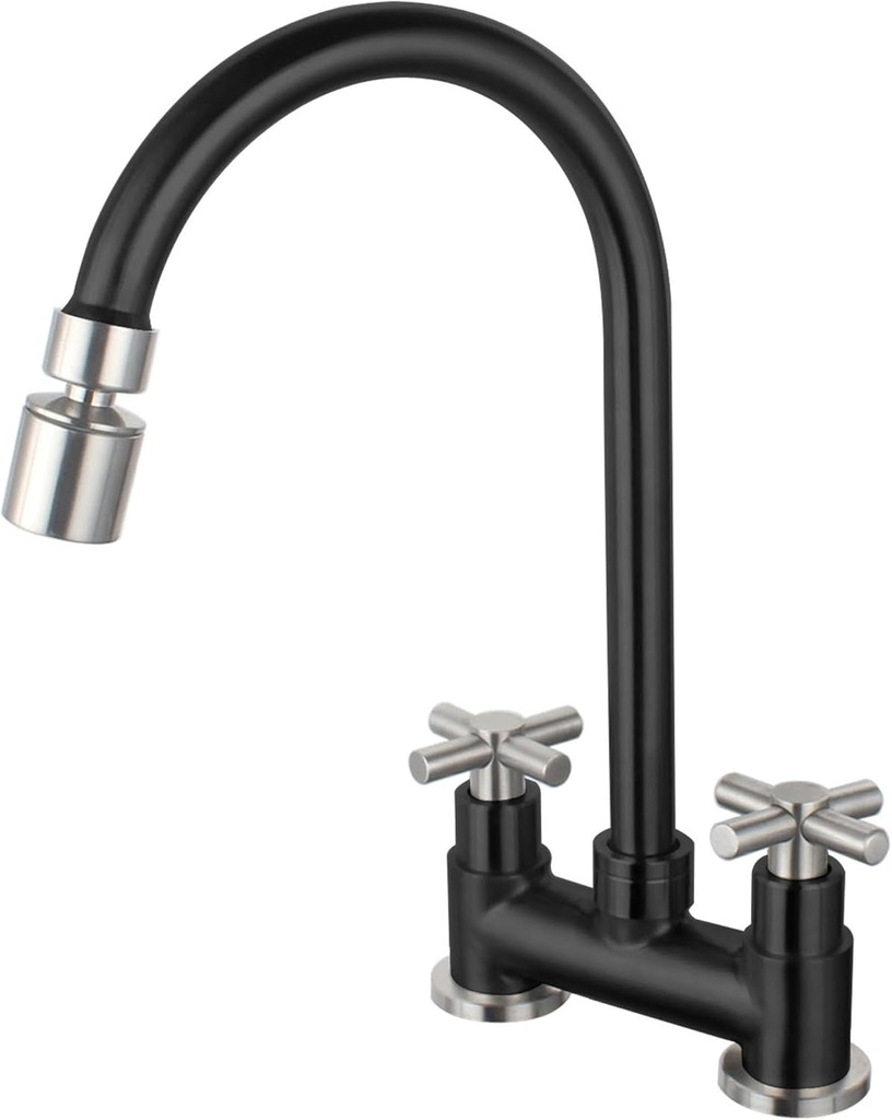 Bar Pre Faucet 2 Hole 4 inch Matte Black Brushed Nickel Deck Mount Commercial Kitchen Faucet 2 Handle Stainless Steel Utility Laundry Sink Faucet with Aerator SSKF10-1ZA