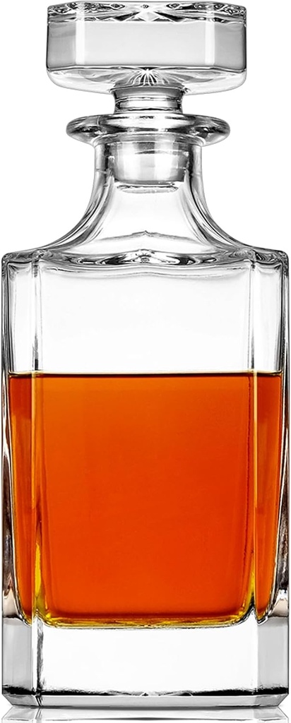 Royalrose Premium ClassicSquare Whiskey Decanter Set, A Timeless Gift for Men, Whiskey Glassware, Anniversary Birthday Gifts for Him Husband Boyfriend (Whiskey Decanter)