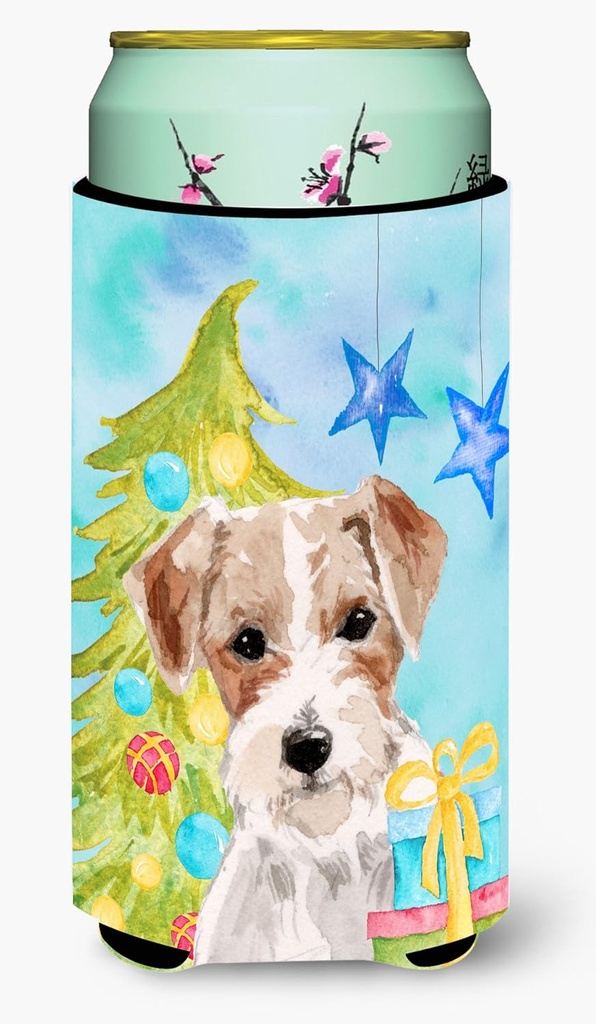 Caroline's Treasures BB9403TBC Wire Hair Jack Russell Christmas Tall Boy Hugger Can Cooler Sleeve Hugger Machine Washable Drink Sleeve Hugger Collapsible Insulator Beverage Insulated Holder