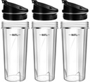 Blender 16oz Cups Replacement for Ninja - 3 Pack Ninja Blender Cups with Lids, Compatible with Ninja QB3001SS, BL770, BL780, BL660, BL740, BL810, Nutri Ninja Series Blenders