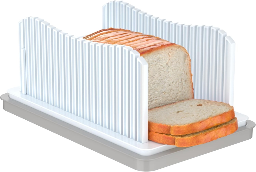 Bread Slicer for Homemade Bread, Foldable Bread Cutter with Crumb Tray, Adjustable Width Bread Slicing Guide for Loafs, Sandwiches, Bagels, and Cakes