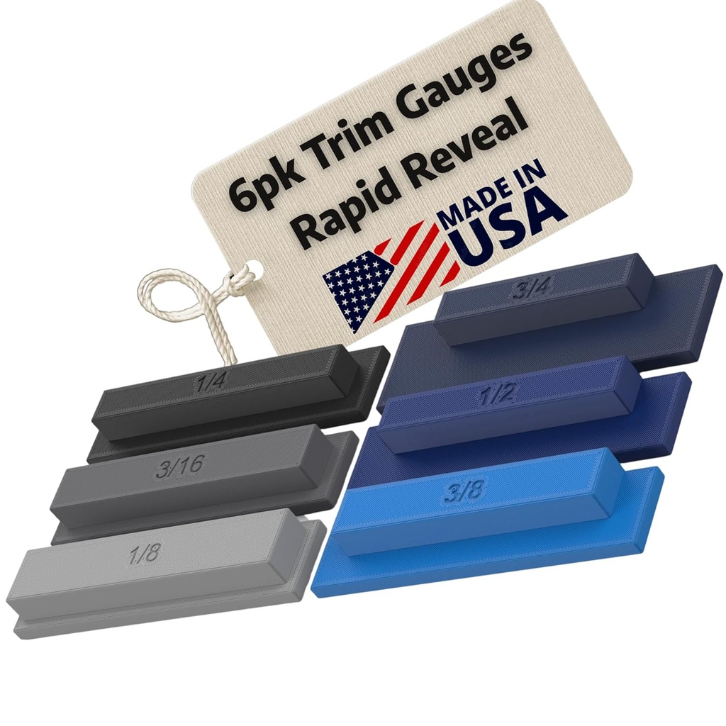 Rapid Reveal - Trim Reveal Tools - 1/8", 3/16", 1/4", 3/8", 1/2", 3/4" - Precision Trim Gauges - Door Reveal Marking Tools - Accurate Jamb Marking - Finish Carpentry DIY - Made in The USA (6 Pack)